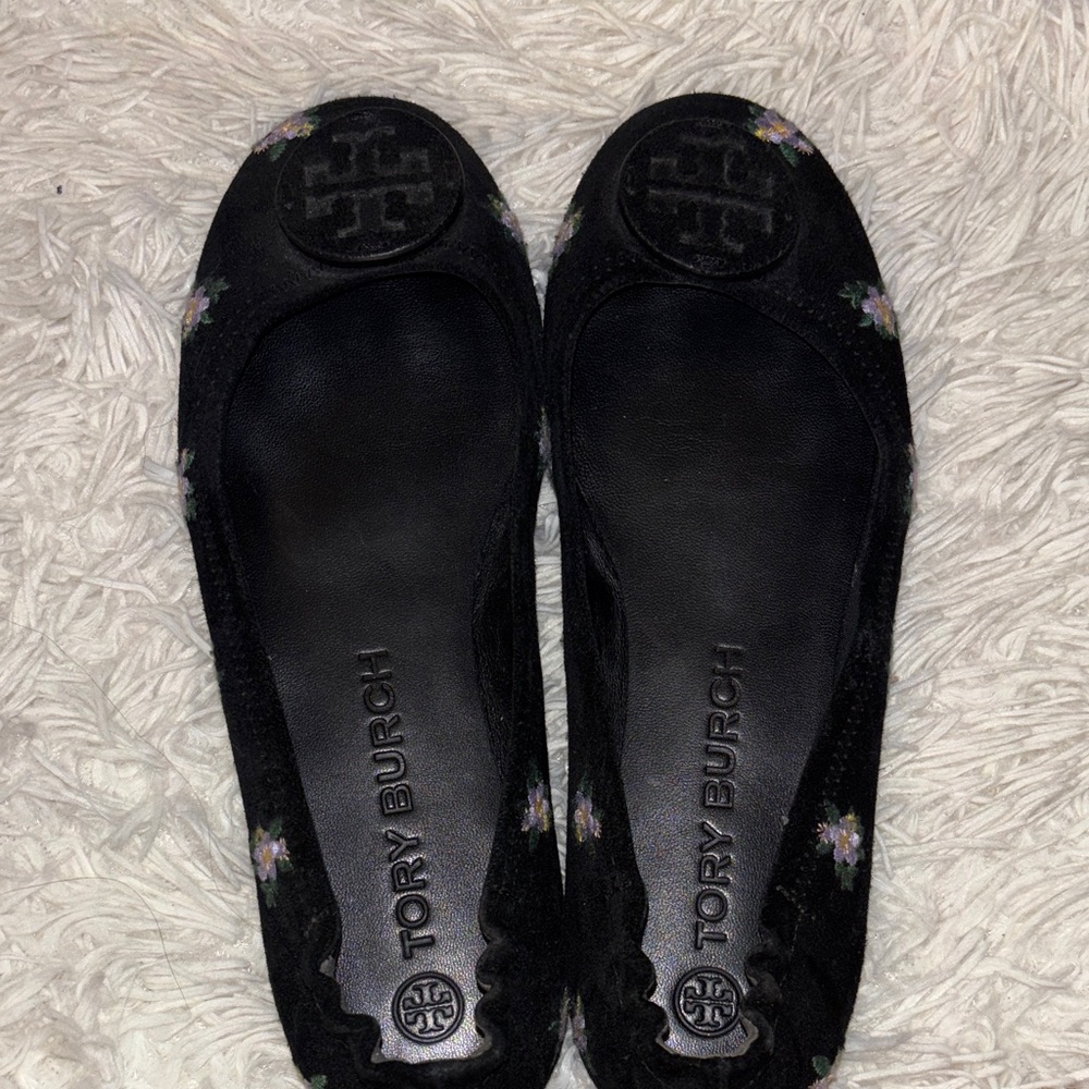 Tory Burch Black Floral Flats